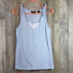 Aura Vintage Small Baby Blue & White Tank Top with Shoulder Ties